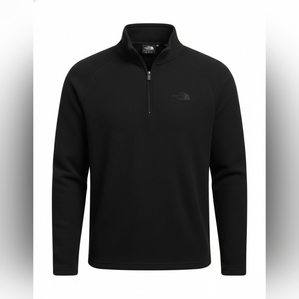 The North Face Mens Black Waffle Knit Quarter Zip Pullover Fleece Sweatshirt XXL